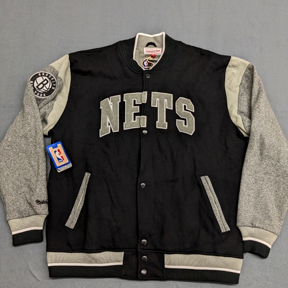 Mitchell & Ness Mens Brooklyn Nets Varsity Jacket XXXL Gray Black